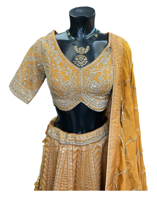 Haldi Yellow - Designer Ladies Banarasi Brocade Lehenga Set - Size 12 (38") - VMK No274 KYY