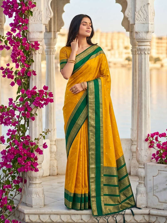 Mustard - Handloom Saree with Blouse Piece - UK stock - 24hr Dispatch - KM-Kashi 11KY26