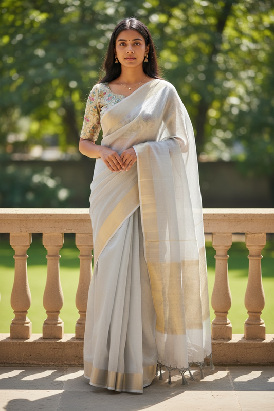 Grey - Fancy Cotton Silky Saree with Brocade Blouse Piece - UK Stock - 2/3 days Delivery 12KP25 RT411005