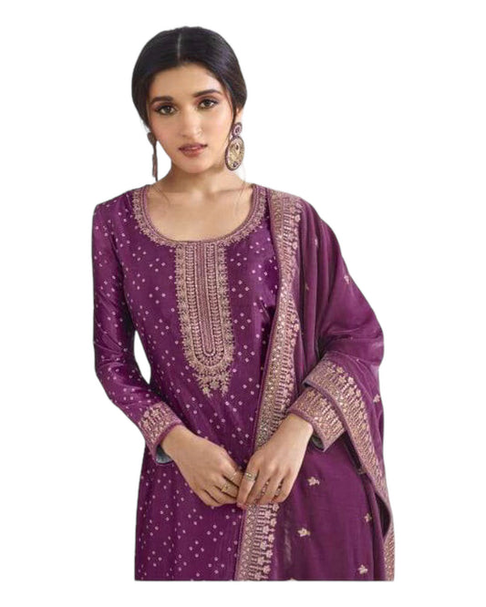 Magenta - Rajastahan Print Velvet Ladies Indian Salwar Suit with Dupatta - KK65671 TA 1023