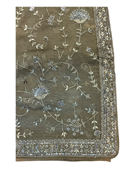 Gold - Rich Bridal Saree with Allover Embroidery and Blouse Piece - UK stock - 24hr Dispatch - RS2517 PK