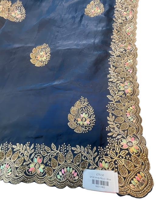 Petrol Blue - Saree with Thread / Stone Work and Blouse Piece - UK stock - 24hr Dispatch - SP2614 VJ
