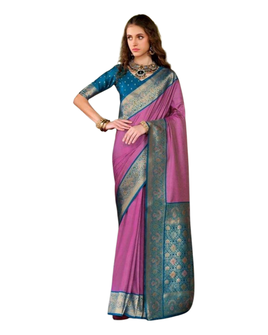 Dark Pink - Traditional Silky Handloom Banarasi Saree with Blouse Piece - 12KH25 RP391