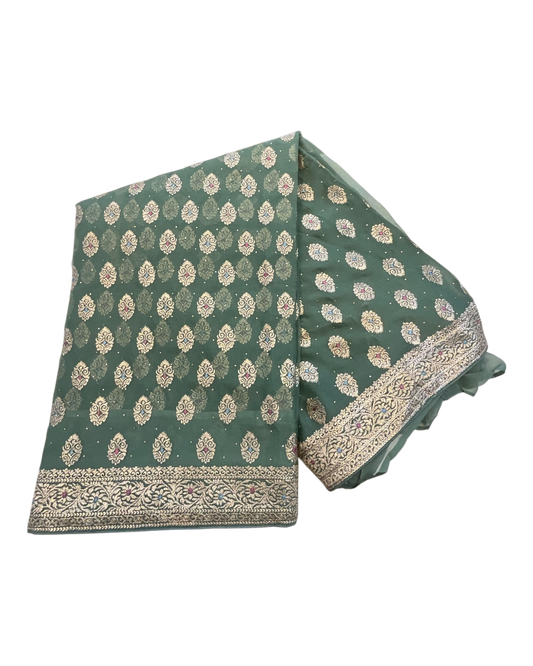 Green - Fancy Party Saree with Blouse Piece - UK stock - 24hr Dispatch - VFU4108 03VA26