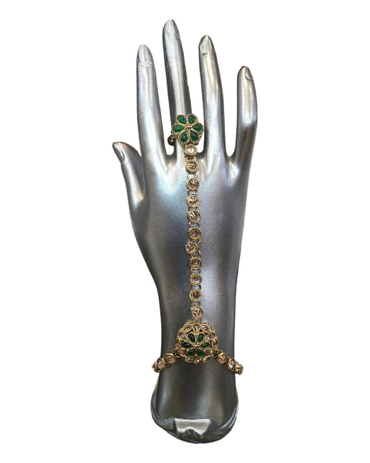 Green - Antique Finish Panja / Indian Ladies Hand Accessory - Fashion Jewellery - Bollywood - Weddings - KAJ1001 T 1023