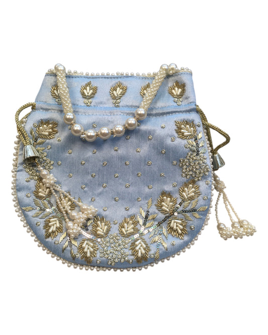 Light Blue - Silky Bollywood Ladies Potli / Pouch Style HandBag - GJ21 10Rp24