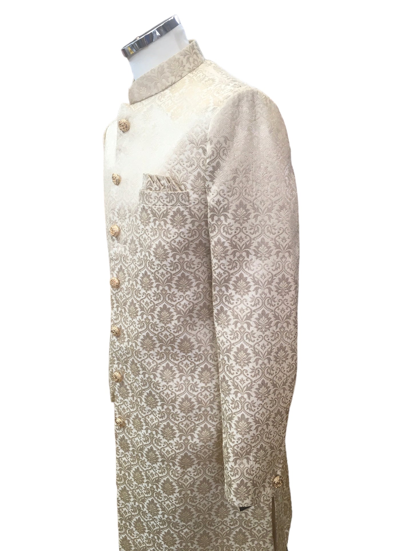 Gold - Classic Self Brocade Sherwani with Gold Buttons - BS786 JP 0823