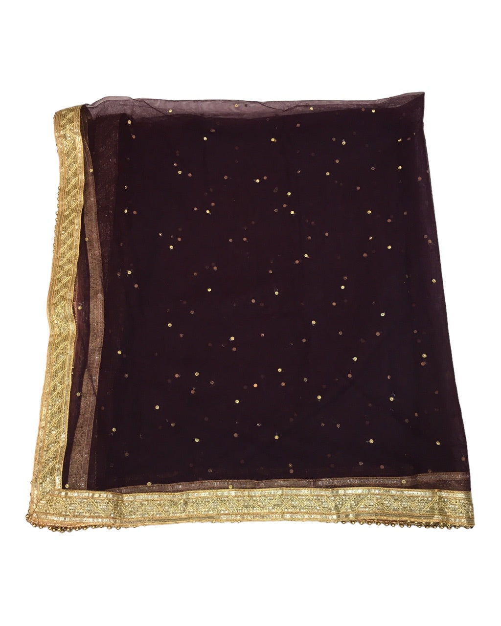 Large Soft Net Dupatta with Gold Beaded Border - Mix N Match - HSK2307 RP 1023
