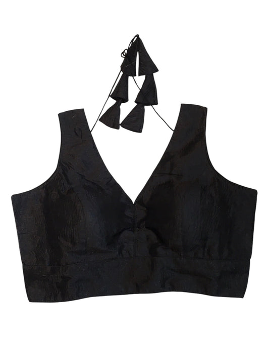 Black - Crushed Tissue Saree / Lehenga Blouse - With Cups - Margin to loosen - UK Stock - AF2341 C 1224