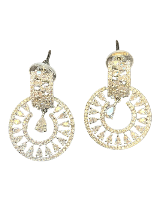 Clear - Medium - Silver Finish Traditional Earrings - Bollywood - Weddings - AE2608 J