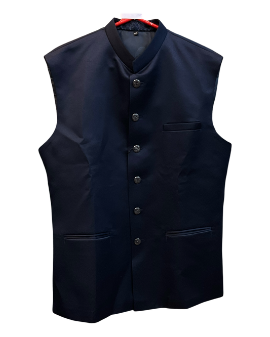 Navy Blue - PREMIUM Slim Fit Mens BandhGala / Prince / Chinese Collar Open Jacket with inside Waistcoat- Fantastic Fit - 01JT26 CS2601