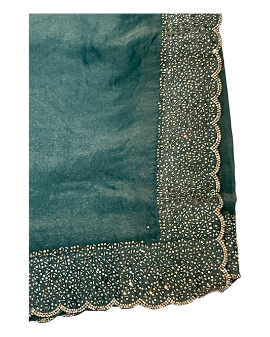 Turquoise Blue - Classic Saree with Stone Work Border and Blouse Piece - UK stock - 24hr Dispatch - RS2538 VP