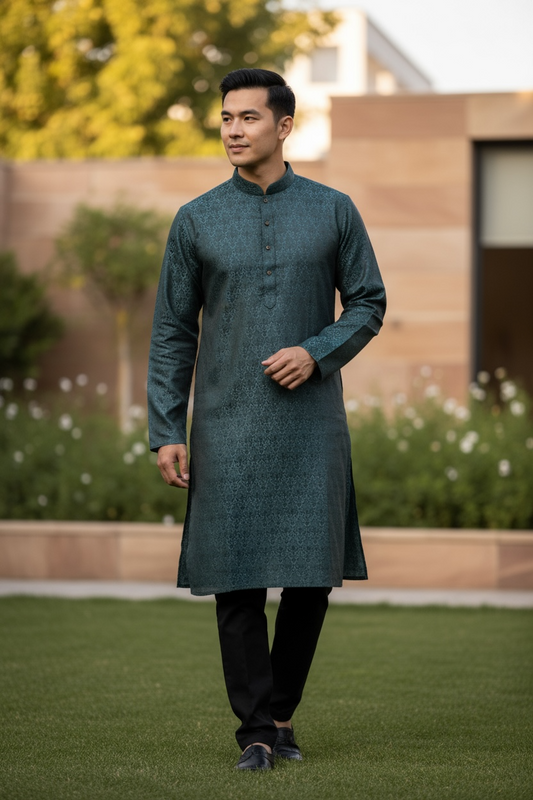 Black - Handloom Brocade Mens Indian Kurta set - UK Stock - Weddings / Walimas , Sangeet, Diwali, Eid, Mehndi / Henna - NAD25705 KA