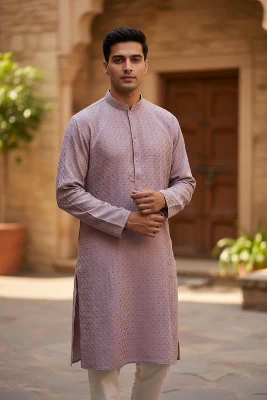 Pastel Pink - Rich Sequins Lucknowi Chiffon Mens Indian Kurta Set with Smart Pants - Weddings / Walimas , Sangeet, Eid, Mehndi / Henna - YD2501 KC 0225