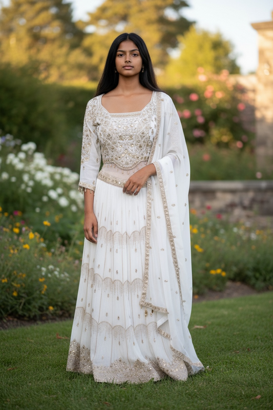 Size 12 / 38" Bust - Off White - Ready Made Lehenga Set - UK Stock - 24h Dispatch - KTC2501 59 TP 0125