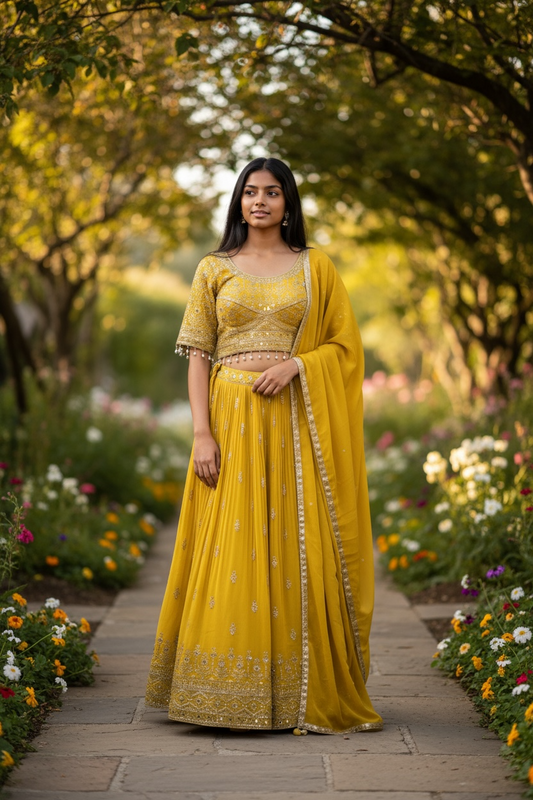 Size 16 / 42" Bust - Haldi Yellow - Ready Made Lehenga Set - UK Stock - 24h Dispatch - KTC250201 JY 0225