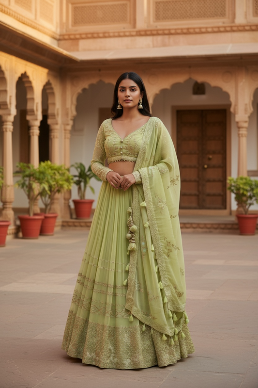 SALE - Designer Lime Green Ready Made Lehenga Set - Size 10 (12) UK Stock - 24h Dispatch - Diksha -ZC2315 KKP 0323