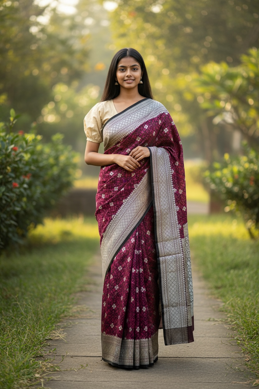 Black - Traditional Handloom Banarasi Sari / Saree - with Blouse Piece - SN2405 11TP24