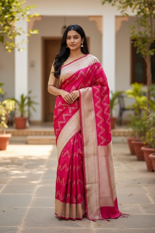Coral - Traditional Handloom Banarasi Sari / Saree - with Blouse Piece - SN2405 11TP24