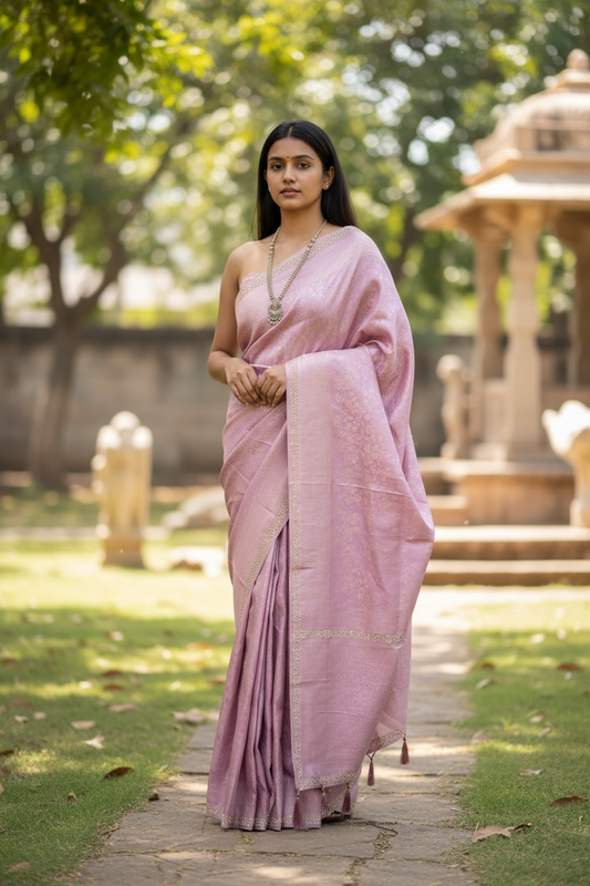 Pink - Fancy Embroidered Saree with Blouse Piece - UK stock - 24hr Dispatch - SP250628 VJ
