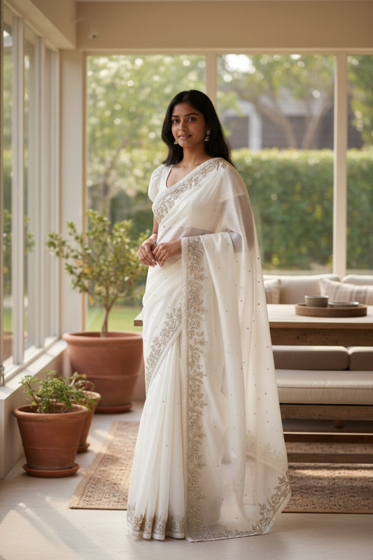 White - Fancy Saree with Blouse Piece - VC2308 RA 0323