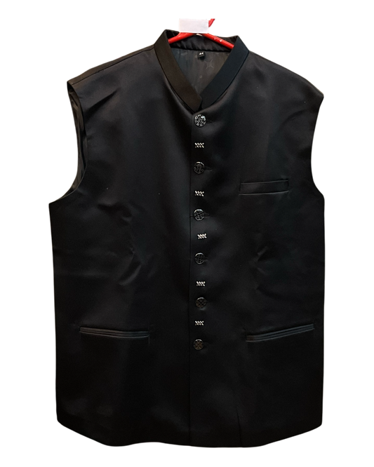 Black - PREMIUM Slim Fit Mens BandhGala / Prince / Chinese Collar Open Jacket with inside Waistcoat- Fantastic Fit - 01JT26 CS2601
