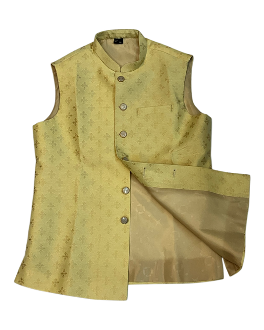 Light Yellow - Rich Brocade - Mens Traditional Waistcoat - UK Stock - VNS-JKT2601 02KV26