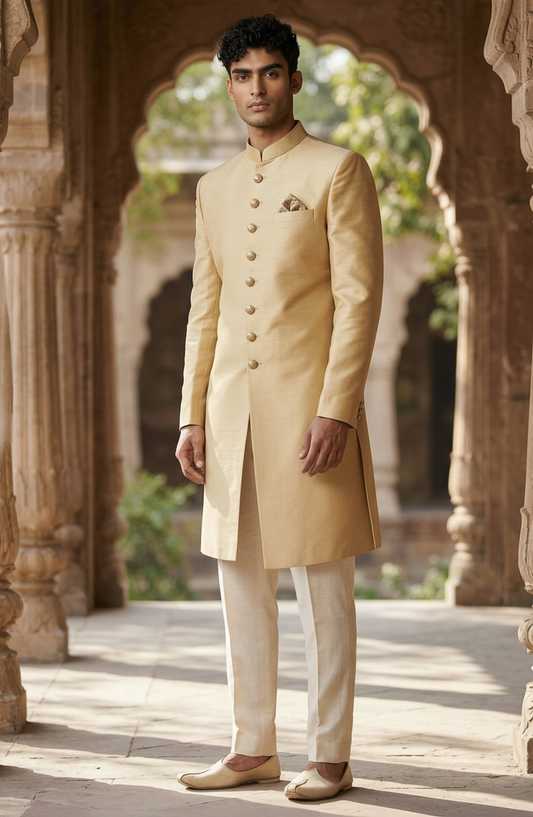 SALE ! Size 48" - Mens Ivory Gold Sherwani set - Draw Stringed Trousers - Weddings - VFEW859JY
