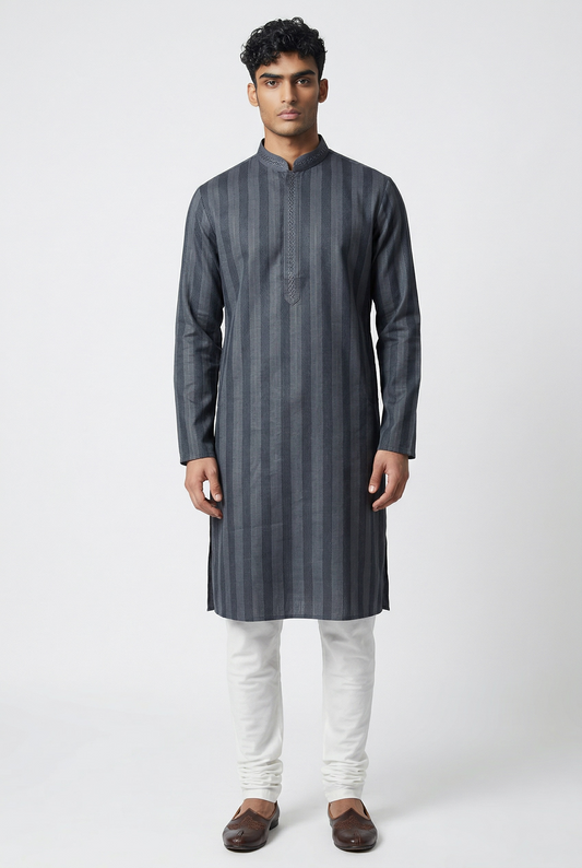 Dark Grey - Silky - Mens Indian Kurta set - Weddings / Walimas , Sangeet, Eid, Mehndi / Henna - NAD2514 01KP25