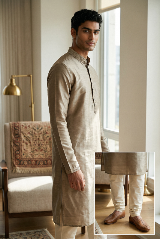 Champagne - Silky - Mens Indian Kurta set - Weddings / Walimas , Sangeet, Eid, Mehndi / Henna - NAD2511 01KJ25