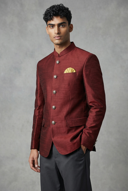 Size 36" XS - Maroon Burgandy Mens BandhGala / Nehru / Prince / Chinese Collar Jacket - Fantastic Fit - YD1930 TP1219