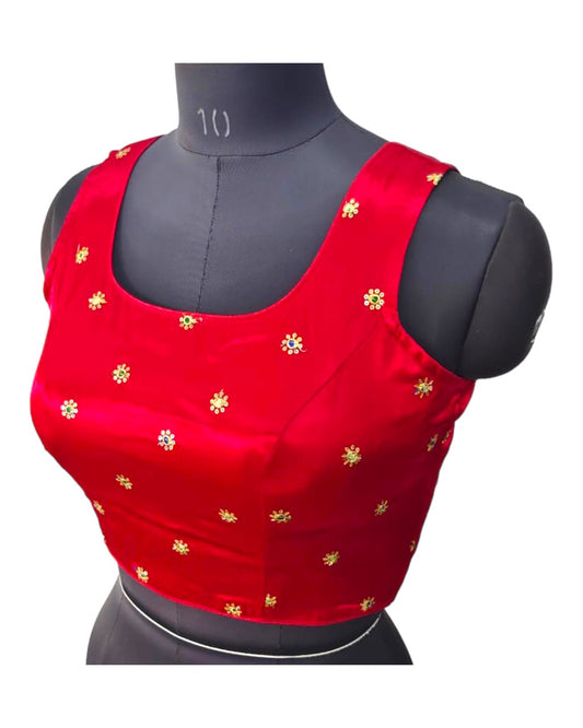 Red - Silky Saree / Lehenga blouse - With Cups - Margin to loosen - UK Stock - AF2333 H 0623