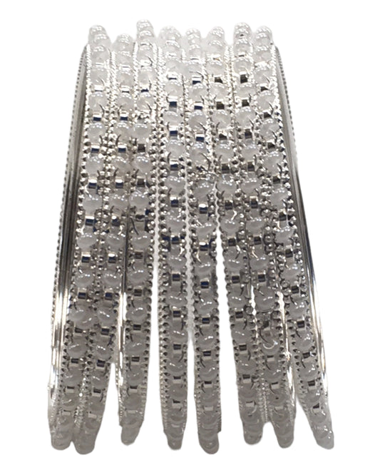 Silver / Pearl - Set of 8 Stone Bangles - Antique Gold Finish - JAN5310 Kp 0923