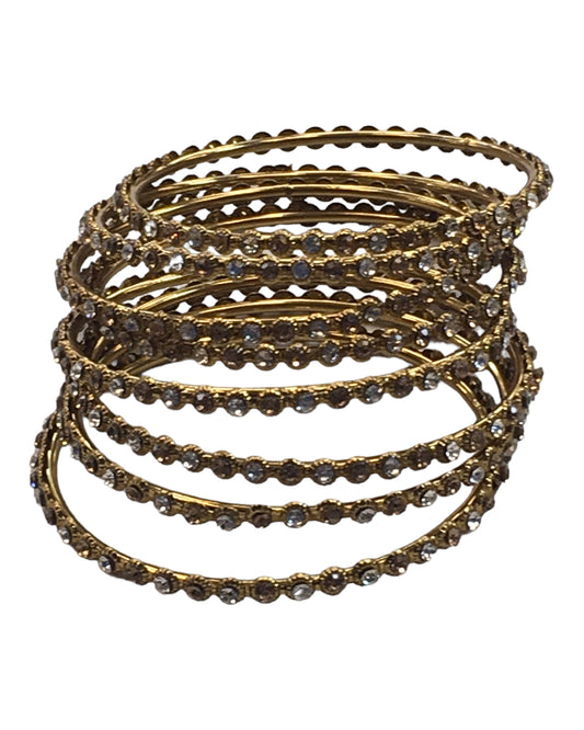 Gold / White - Set of 8 Stone Bangles - Antique Gold Finish - JAN1208 Kp 0923