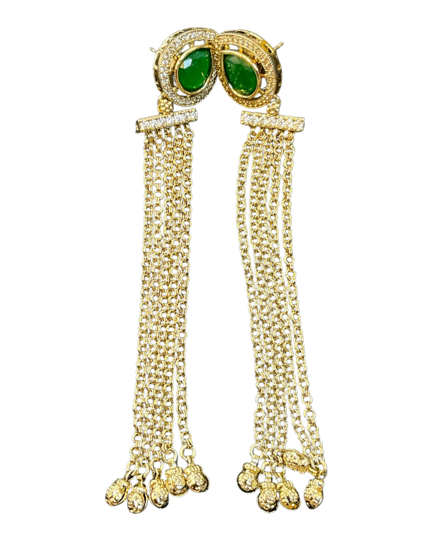 Green - Medium - Antique Gold Finish Traditional Earrings - Bollywood - Weddings - 15ER679 07P26