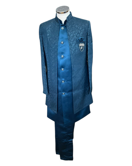 Teal - PREMIUM Mens Knee Length Jacket with Long Waistcoat - Sherwani / Indo Western - Fantastic Fit - KCS6613 05RY25
