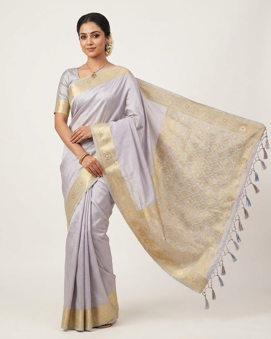 Lilac - Traditional Handloom Saree with Blouse Piece - UK stock - 24hr Dispatch - SP2630 KP