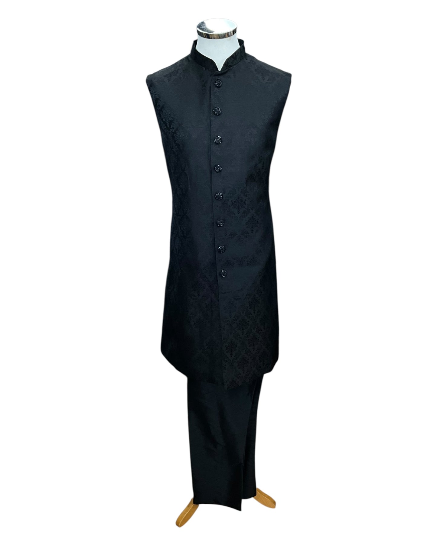 Size 40" - Black - Rich Banarasi Stone Work Double Layer Sherwani - UK Stock - BS1034 08KVY25