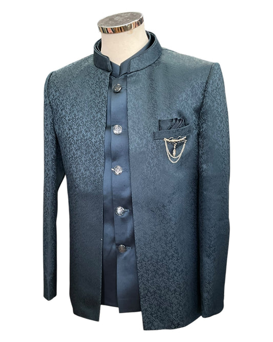 Teal Blue - PREMIUM Slim Fit Mens BandhGala / Prince / Chinese Collar Open Jacket with inside Waistcoat- Fantastic Fit - CS2510 JP 0625