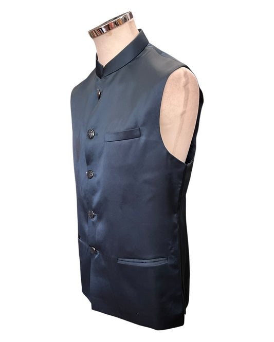Teal Blue - PREMIUM Slim Fit Mens BandhGala / Prince / Chinese Collar Open Jacket with inside Waistcoat- Fantastic Fit - CS2510 JP 0625