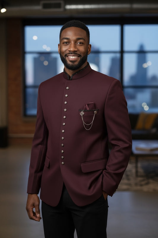 Burgundy / Maroon - PREMIUM Slim Fit Mens BandhGala / Prince / Chinese Collar Jacket - Fantastic Fit - CS2512 09TY25