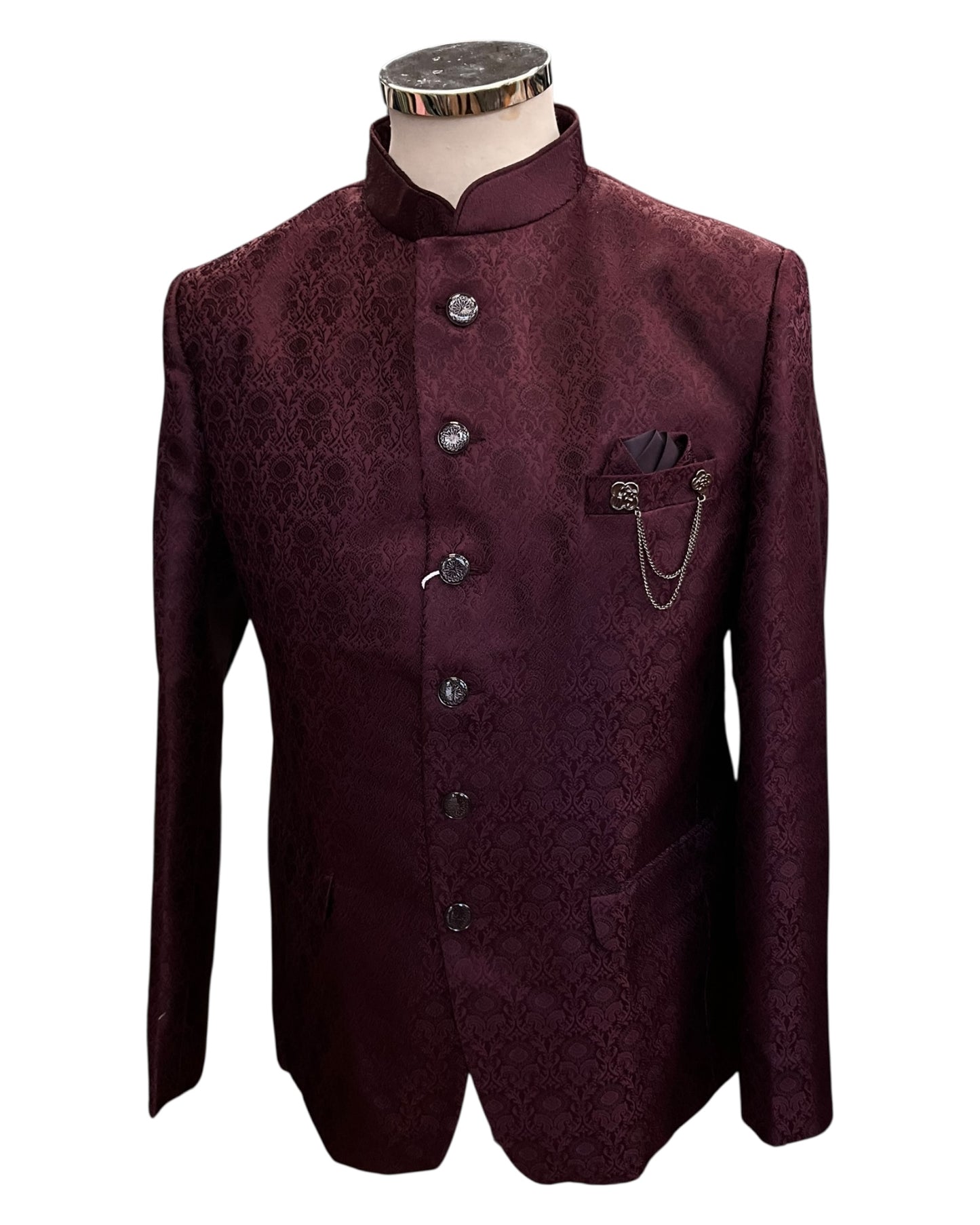 Bright Wine / Maroon - PREMIUM Slim Fit Mens Self Brocade BandhGala / Prince / Chinese Collar Jacket - Fantastic Fit - CS2501 08TA25