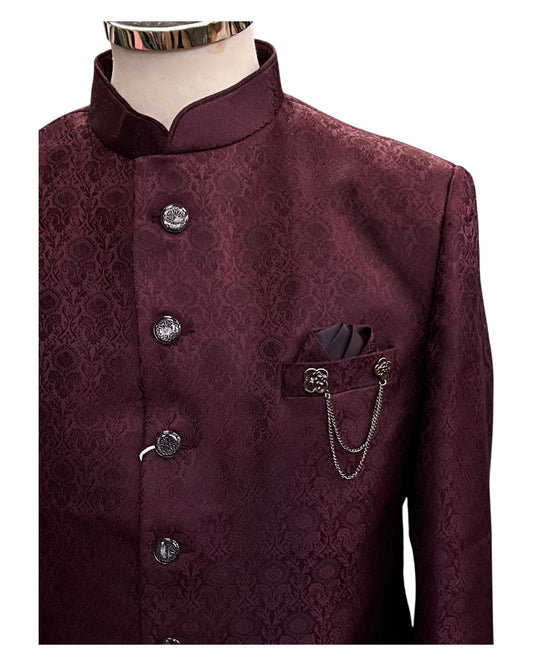Bright Wine / Maroon - PREMIUM Slim Fit Mens Self Brocade BandhGala / Prince / Chinese Collar Jacket - Fantastic Fit - CS2501 08TA25