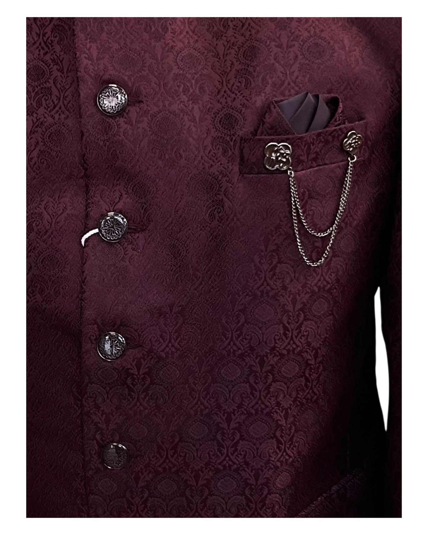 Bright Wine / Maroon - PREMIUM Slim Fit Mens Self Brocade BandhGala / Prince / Chinese Collar Jacket - Fantastic Fit - CS2501 08TA25