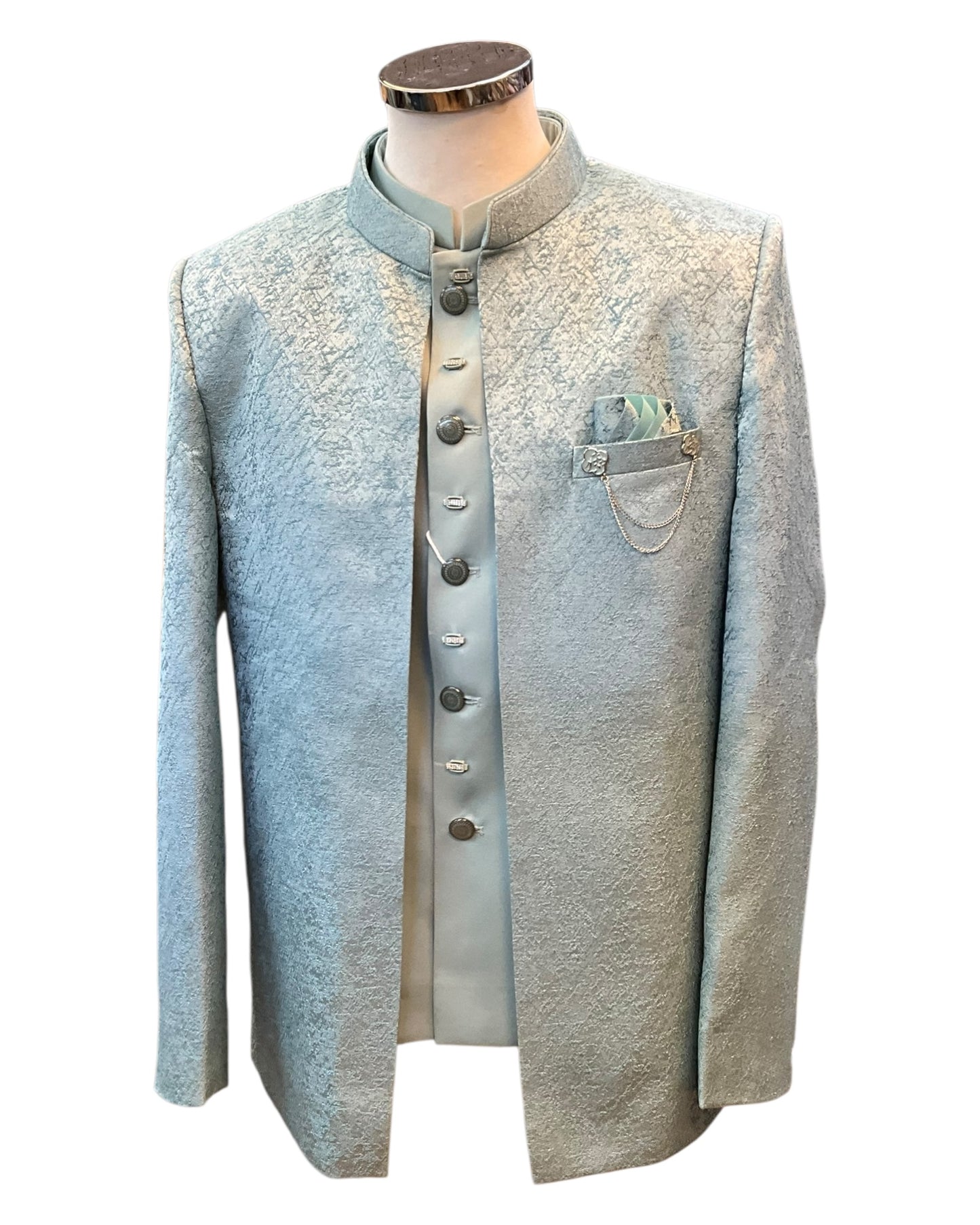 Light Sea Green - PREMIUM Slim Fit Mens BandhGala / Prince / Chinese Collar Open Jacket with inside Waistcoat- Fantastic Fit - CS2506 JA 0625