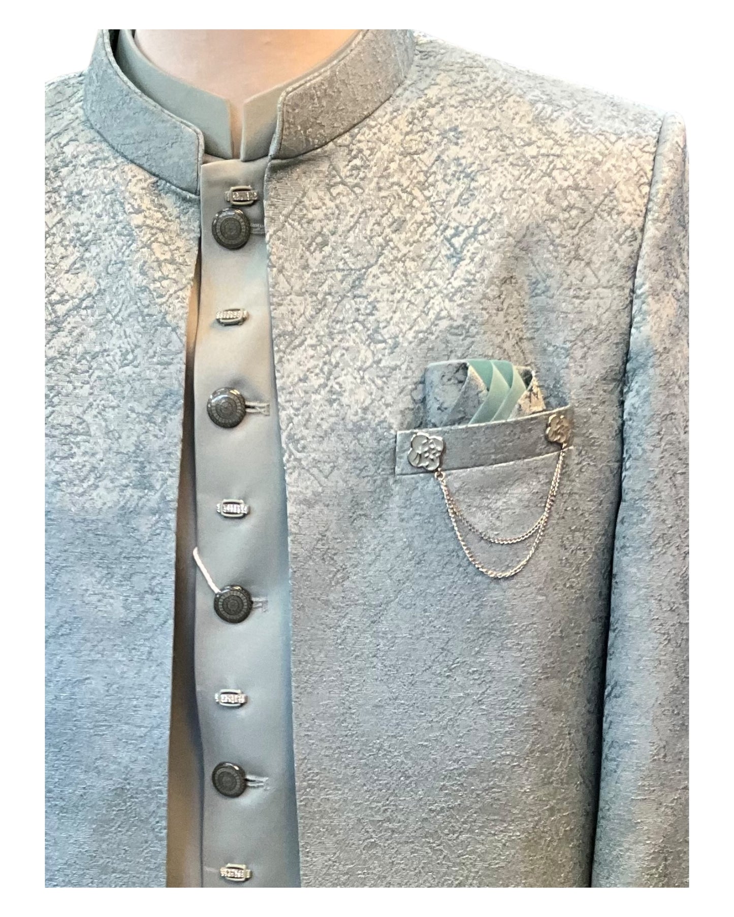 Light Sea Green - PREMIUM Slim Fit Mens BandhGala / Prince / Chinese Collar Open Jacket with inside Waistcoat- Fantastic Fit - CS2506 JA 0625