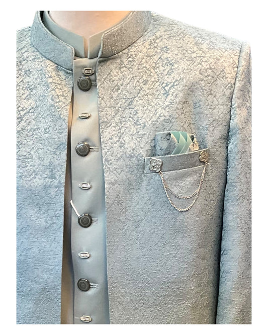 Light Sea Green - PREMIUM Slim Fit Mens BandhGala / Prince / Chinese Collar Open Jacket with inside Waistcoat- Fantastic Fit - CS2506 JA 0625