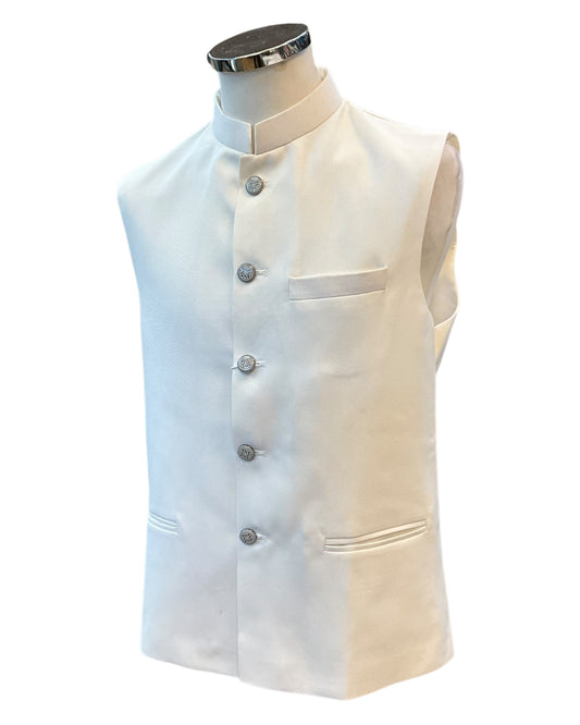 Cream / Off White - PREMIUM Slim Fit Mens Self Brocade BandhGala / Prince / Chinese Collar Jacket with Long inside Waistcoat - Fantastic Fit - CS2505 03PY25