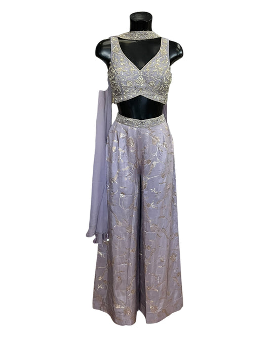 Pastel Lilac - Designer Ladies Short Top Palazzo Trousers Suit - Size 12 (38") - VMK Rohini RP