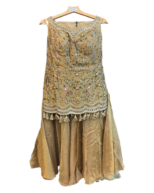 Golden Yellow - Designer Ladies Medium Top Palazzo Trousers Suit - Size 12 (38") - VMK AQUA AP